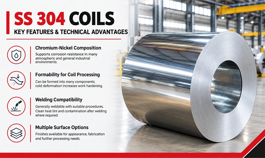 Types of SS 304 Coils – Hot Rolled, Cold Rolled, 2B Finish and BA Finish