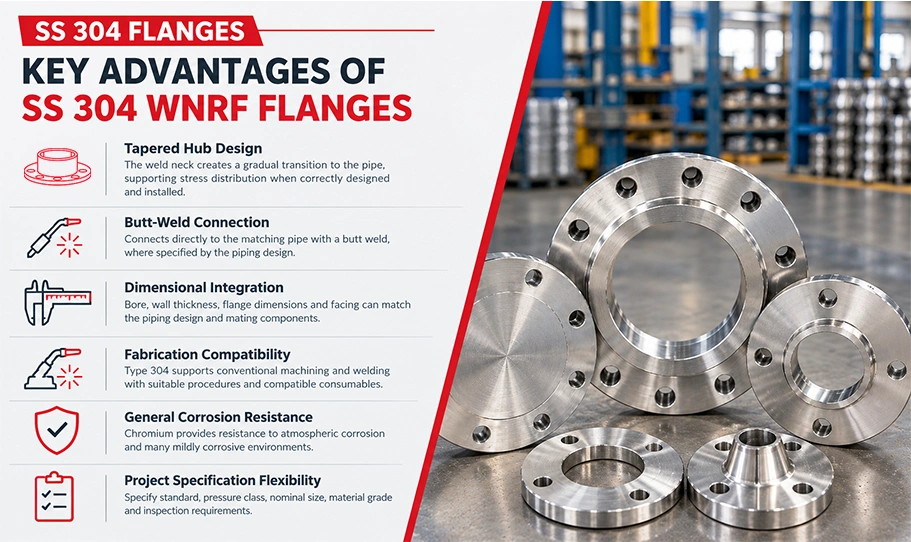 SS 304 WNRF Flanges Specifications, Chemical Composition and Applications