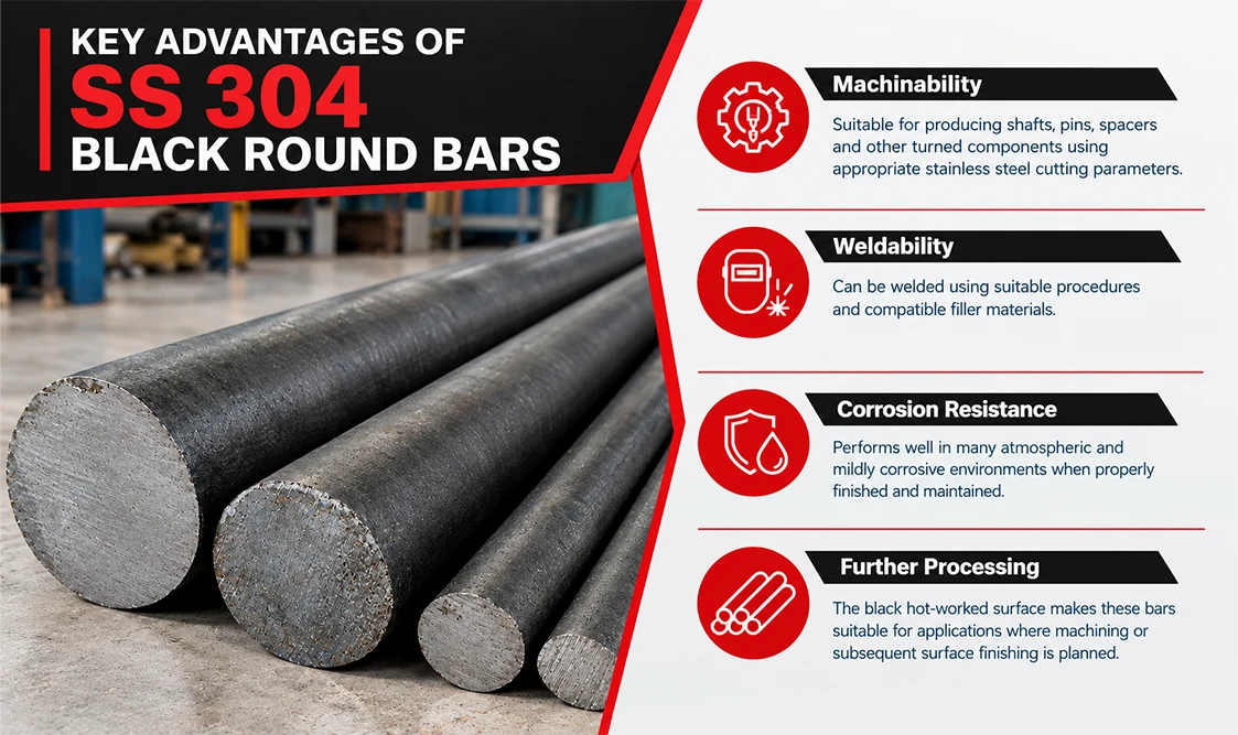 Key Advantages of SS 304 Black Round Bars Infographic